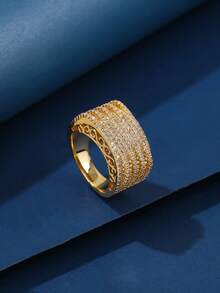 1pc Copper Material Oversized Jewelry Ring, CZ Inlaid, Fashionable & Charming, Suitable For Women's Daily And Holiday Wear