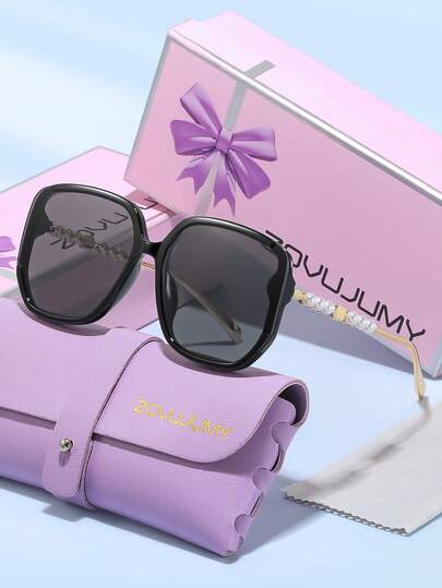  ZOVUJUMY Oversized quadratischer Rahmen Mode Farbverlauf, luxuriöser Perlengold-Dekor an den Bügeln, elegante hochwertige Wahl für Party, Lagerfeuer, Date, Urlaubsgeschenk