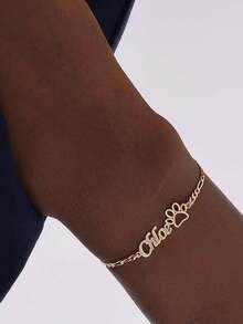 Customized Cat Paw Name Bracelet For Women Girls Cute Pet Paw Shape Bracelet Personalized Stainless Steel Jewelry Birthday Gift Pet Memorial Gift Christmas Gift For Her - Gold - View 6