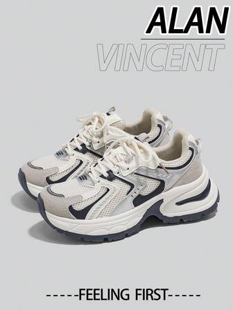  Alan Vincent[City Sneaker Series]Beige Shoes For Women 2025 New Thick-Soled Sports Shoes Comfortable And Fashionable Running Shoes Height Increasing Casual Sneakers Women Outdoor  Shoes Ladies Shoes Breathable Mesh