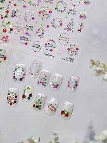 1个圣诞装饰球冰鞋圣诞树雪花果冻装饰品圣诞快乐5D美甲贴纸半透明节日美甲贴花女士冬季梦幻美甲贴纸长短指甲适用自粘装饰 - 彩色 - 查看 4