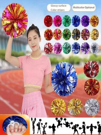 4个闪亮绒球，啦啦队双孔手花球，适用于篮球/足球啦啦队、舞蹈表演，可重复使用，适用于体育运动、舞蹈队