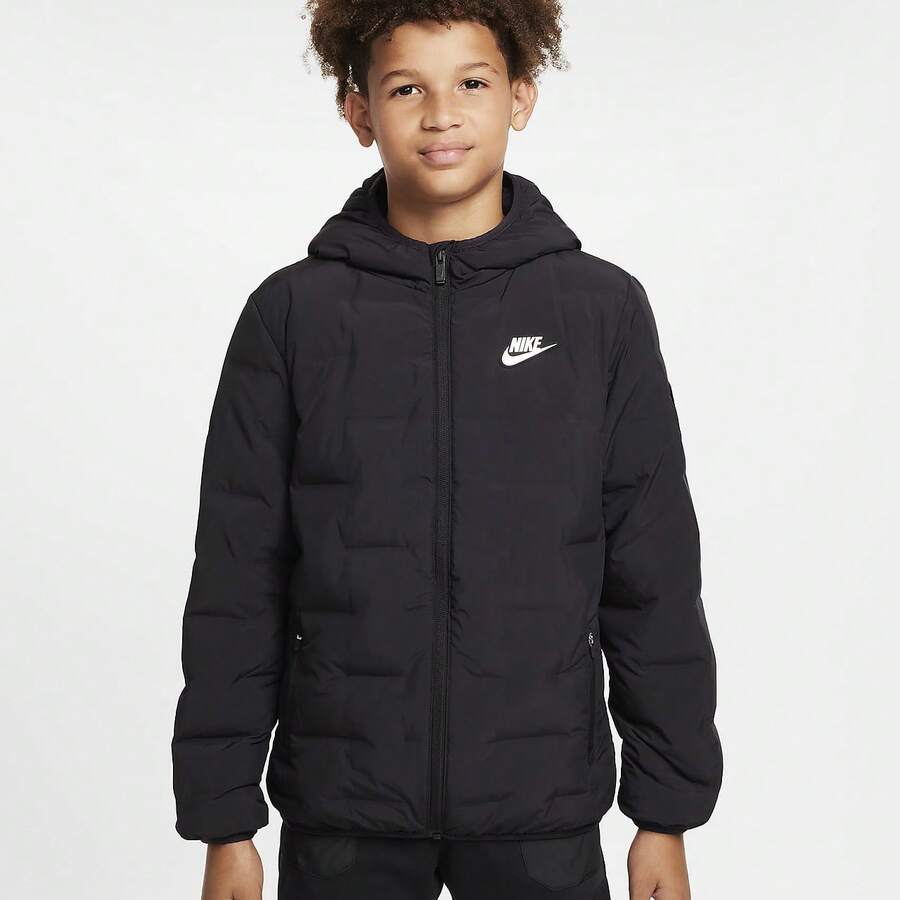 Men Letter Patched Zip Up Hooded Sports Down Coat