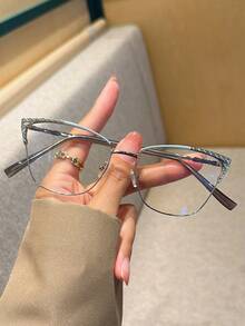 1副休闲不锈钢女士猫眼时尚百搭透明镜片眼镜，四季皆宜 - 無色 - 查看 14