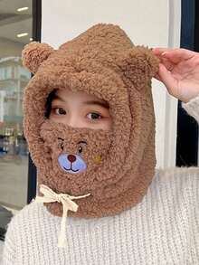1pc Bear Shaped Hat, Integrated Mask, Hat And Scarf, Women's Winter Riding Warm Hat, Made Of Polyester Fiber, Suitable For Both Men And Women, Available In Multiple Colors, With Fleece Lining And Double-Layer Thick Design, Windproof, Suitable For Skiing, Mountaineering, Hiking, Outdoor Sports, Also Can Be Given As A Gift. - Multicolor - View 2