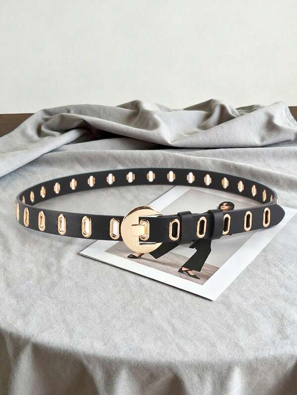 1 pezzo Cintura alla moda da donna con borchie e design traforato, stile punk con fibbia, adatta per festival musicali, stile di strada, Ognissanti, estate, scuola, autunno