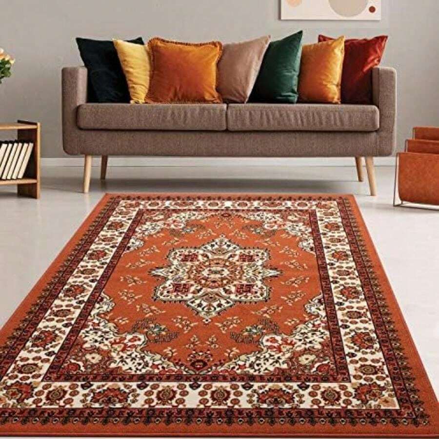 Antep Rugs Alfombras Oriental - Alfombras tradicionales antideslizantes de 2 x 4 pulgadas (antideslizantes) de perfil bajo con respaldo de goma para cocina (verde, 2 pies 3 pulgadas x 4 pies)(91.4 cm x 1.52 ms Marrón óxido) - Tipo 2 - Ver 1