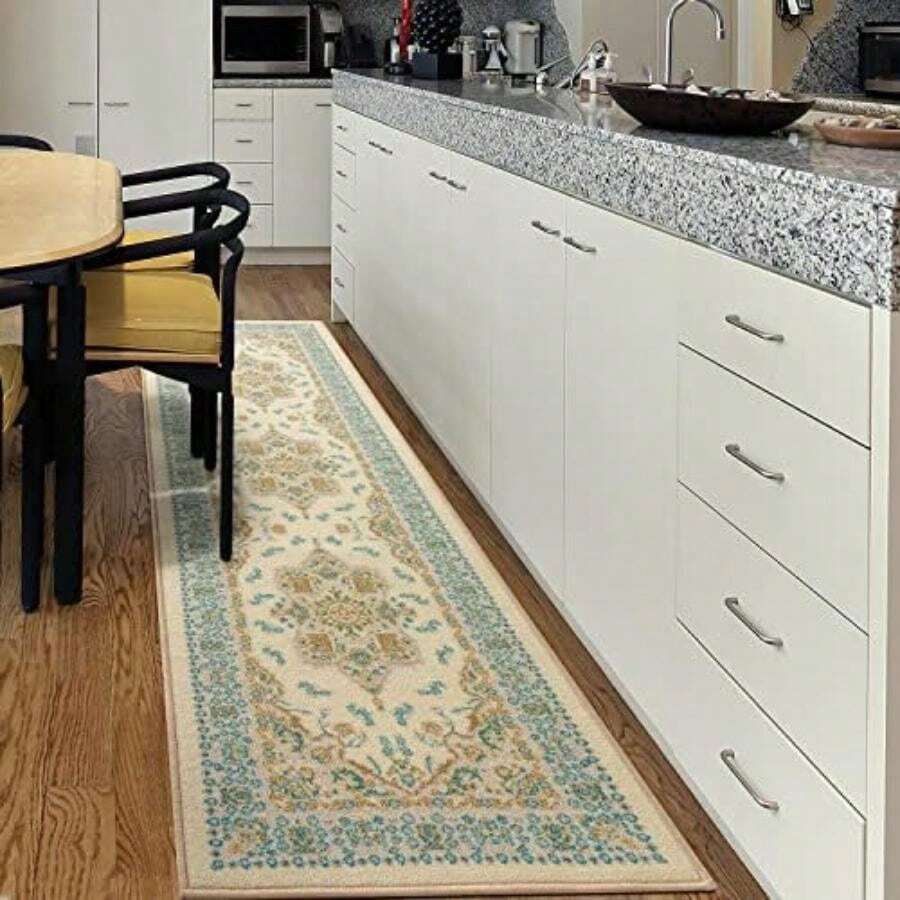 Antep Rugs Alfombras Oriental - Alfombras tradicionales antideslizantes de 2 x 4 pulgadas (antideslizantes) de perfil bajo con respaldo de goma para cocina (verde, 2 pies 3 pulgadas x 4 pies)(2' x 10' (Runner) Azul beige) - Tipo 22 - Ver 1
