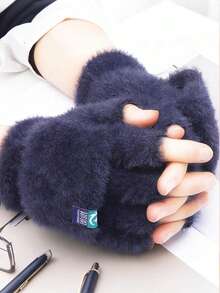 1 par de guantes convertibles unisex con tapa abatible - Cálidos para el invierno, compatibles con pantalla táctil, a prueba de viento, adecuados para ir al trabajo en clima frío - Multicolor - Ver 5