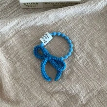 1个手工钩编蝴蝶结发圈 - 彩色弹力针织发绳，适合女性/女孩，可爱柔软的布艺发饰，可用于日常/派对发型，也可作为发绳、马尾辫发圈、发圈等使用。橡皮筋 - 彩色 - 查看 8