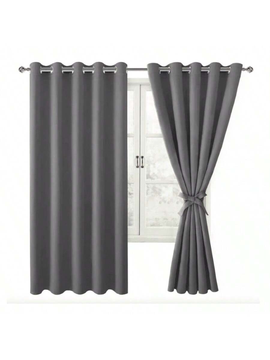 Juego de Cortinas Grises Modernas con Ollaos para Barra
