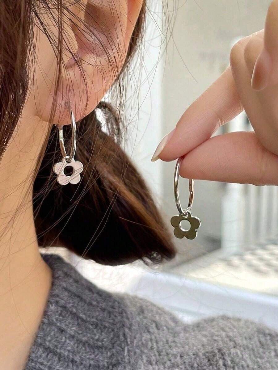 Flower Decor Drop Earrings Valentines,Mom,Mother,Mother's Day,Gift UFCY - Silver - View 1