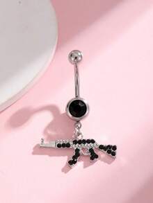 1pc Stainless Steel Rhinestone Skull Navel Ring, Suitable For Daily Wear, Music Festivals, Halloween