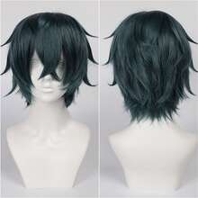 40英寸短款合成假发，带刘海，男女通用，适合男士佩戴，层次感直发，无胶耐热纤维，高密度，外观自然