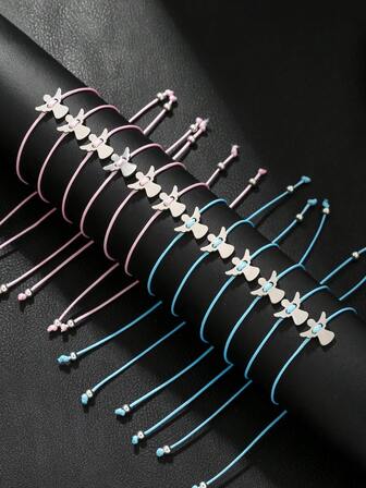 12件套优雅经典彩色天使手工可调节拼接手链，适合日常佩戴、派对以及作为礼物送给朋友。