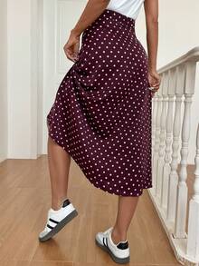 Women's Polka Dot Casual Long Versatile Skirt - Brown - View 6