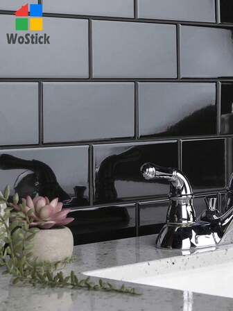 Köksstänkskydd 3D Glansigt Svart Subway Skalbar Och Självhäftande Väggkakelklistermärke Tapet Skalbar Och Självhäftande Tapet, Klistermärken, Väggdekal, Vinyldekal För Heminredning, Vårdekorationsartiklar Fräscha Upp Ditt Hem, Rama Dekorationsklistermärken Presenter Födelsedagsexamen