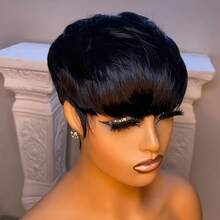 6-Inch 180% Density Layered Wefted Colored Short Straight Elf Wig With Bangs, Black 99J#, Wine Red 613#, Gold Basic Elf Short Wig, Suitable For Daily Wear And Halloween Costume - Multicolor - View 4