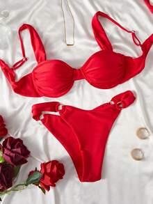 Đồ bơi nữ, Bikini nâng ngực cơ bản, Màu đỏ rực rỡ, Phong cách gợi cảm cho Giáng sinh và tiệc tùng - Đỏ - Xem 8