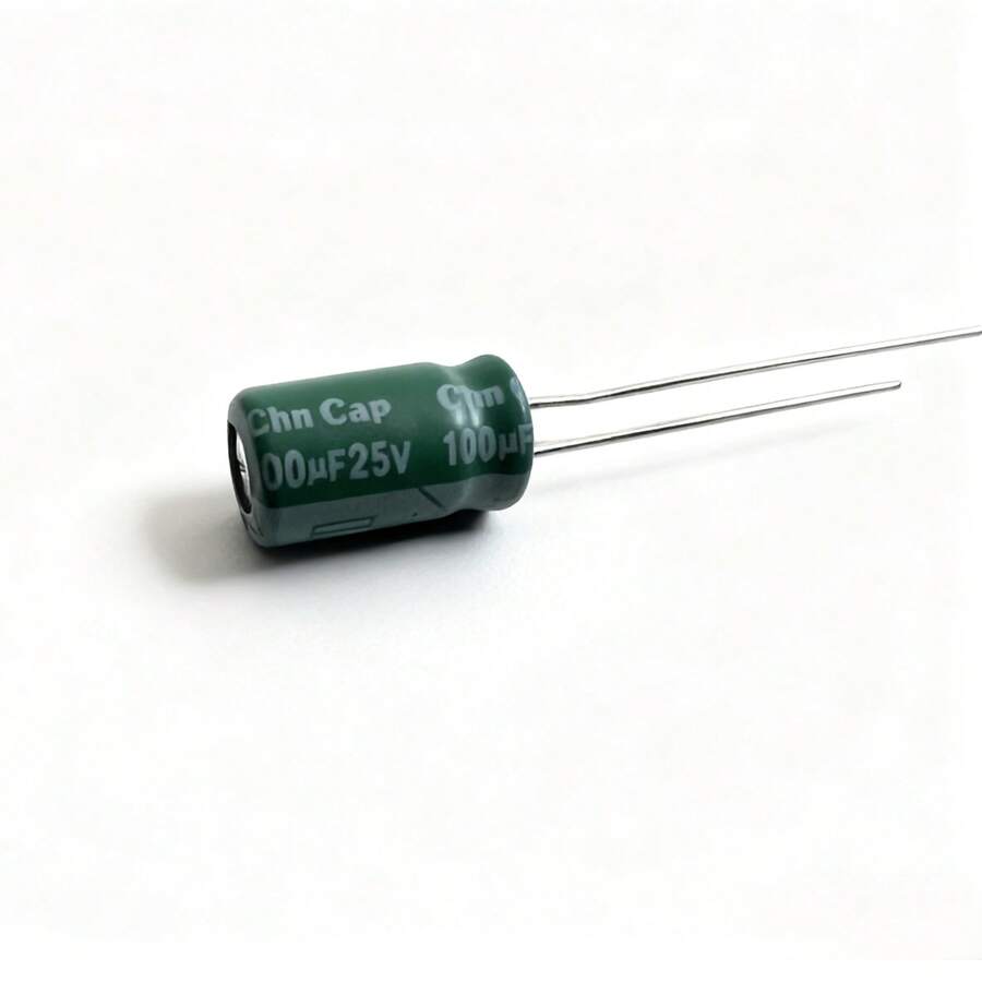 100uF 25V 6x12mm Electrolytic Capacitor 100 UF MFD 25 Volt 0.24x0.47in Aluminum Capacitors (10pcs) - Green - View 1
