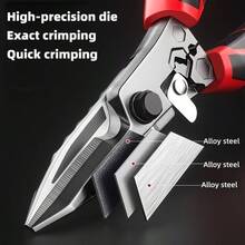 1pc 8.5" Industrial-Grade Metal Shears, Multi-Functional Sturdy Heavy-Duty Aviation Snips, High Hardness & Durability, Carbon Steel Material, Red & Black Reinforced Handle, Precision Cutting Pliers, Suitable For Professional Cutting Of Iron Plates And Steel Tiles - Red - View 8