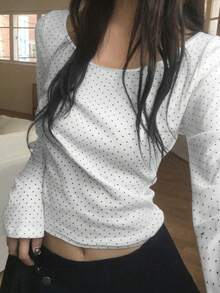2025春夏波点印花休闲长袖上衣 白色 - 白色 - 查看 4