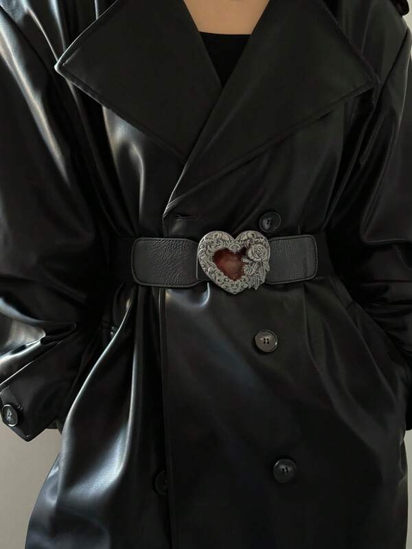 1pc Retro American Heart Elastic Waist Belt, Fashion Versatile Decorative Waist Cincher Suitable For Casual Daily Wear, Dresses, Jackets, Also For Halloween