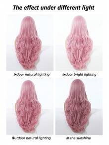 Tóc giả dài 28 inch màu hồng gợn sóng có mái, tóc giả tổng hợp trông tự nhiên, thích hợp để đội hàng ngày, hóa trang, chịu nhiệt. - Hồng - Xem 9