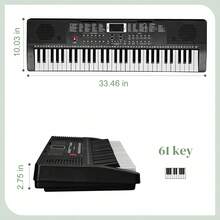 GEP-203 61 Key Keyboard With Piano Stand, Piano Bench, Built In Speakers, Headphone, Microphone, Music Rest, LED Screen, 3 Teaching Modes For Beginners - 黑色 - 查看 6