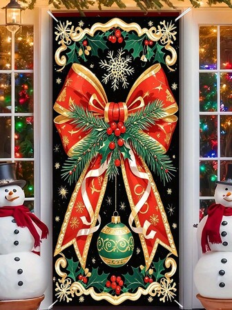 1pc Christmas Decorations Christmas Big Bowknot Atmosphere Curtain, Suitable For Room Office, Atmosphere Decoration