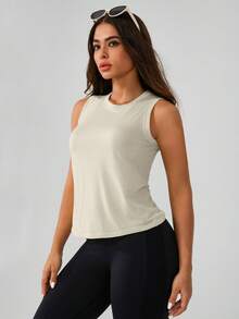 Leorrey 1 Stück Damen nahtloses, bequemes Lässig Sport Tank Top, modischer einfarbiger rundhalsiger ärmelloser figurbetonter Trainings-Träger