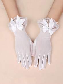 1 Pair Vintage Lace Trim Bow Decor Short Veil Bridal Gloves, Black, For Wedding Dress, Photography Valentine's Day Accessories - Multicolor - View 10