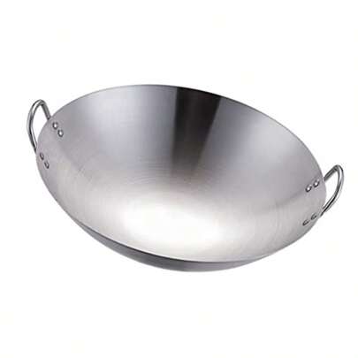 Stainless Steel Double Ear Wok Pan Round Bottom Frying Skillet Japanese Style Stir Fry Pan For Kitchen Cooking 12.6 Inchgift