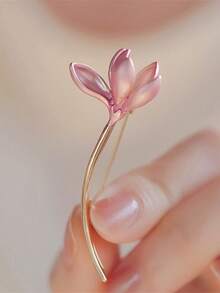 1pc High-End Chinese Style Pink Metal Lotus Flower Brooch, Cute Delicate Floral Boutique Pin, Elegant Accessory For Dresses, Sweaters Christmas Gift - Pink - View 7