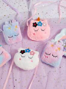 1 PC Winter Cartoon Children'S Plush Shoulder Bag, Unicorn Coin Purse, Kindergarten Cute Girl Crossbody Bag