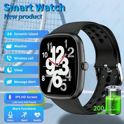  LIGE新款智能方形曲面屏手表，拥有100+运动模式，多个自定义表盘，天气预报，来电显示，信息提醒，运动记录，月经提醒，生活防水多功能时尚女士运动智能手表