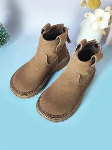 1 Pair Baby Casual Short Boots, Minimalist Design, Comfortable, Zipper Back, Girls Fashion Boots