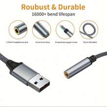 USB声卡转3.5mm音频耳机适配器，外置声卡，适用于电脑、PC，支持麦克风、耳机等音频连接。这款音频适配器采用USB转3.5mm耳机接口，兼容大多数USB接口，并带有3.5mm音频辅助线。 - 灰色 - 查看 9