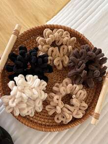 5pcs Women's High-Quality Plush Scrunchies In Black, Beige, Brown, White & Khaki, Classic Solid Colors, Elegant & Versatile For Everyday, Casual, Party, Work, Travel; Can Be Used For Ponytail, Bun, Face Washing, Makeup, Outfit Accessorizing Hair Ties Scrunchy Hair Ties Makeup Home Gym Woman Accessories Head Accessories