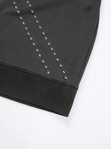 Streetwear Stil Hoodie Sweatshirt mit Nieten und Britischer Flagge, lässige College Jacke in Oversize - Schwarz - Übersicht 10