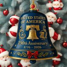 USA 250th Anniversary Bell Ornament 3D Red & Gold Commemorative Hanging Decor Elegant Doorbell For Patriotic Decor Tree Enamel Crafted Detailing 250th Anniversary USA Patriotic Ornaments - 藍色 - 查看 3