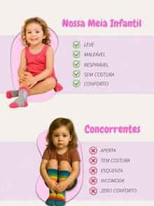 Kit 6 Pares Meias Infantis Menina 2 a 10 Anos Confortáveis Qualidade - ESTAMPADA - Visão 8