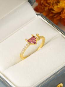 1pc Personalized Angel Devil Heart Eternal Wedding Ring, Copper Material Luxury Inlaid Red Synthetic Cubic Zirconia, Luxury Adult Jewelry, Mother's Day Gift, Halloween, Easter, Anniversary Birthday Gift