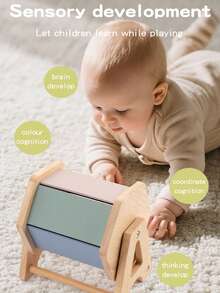 Đồ chơi trống gỗ xoay 6 mặt, bộ gương gỗ tập nằm sấp và bộ bóng vải cầu vồng, thích hợp cho trẻ từ 6-12 tháng tuổi. - Nhiều màu - Xem 4