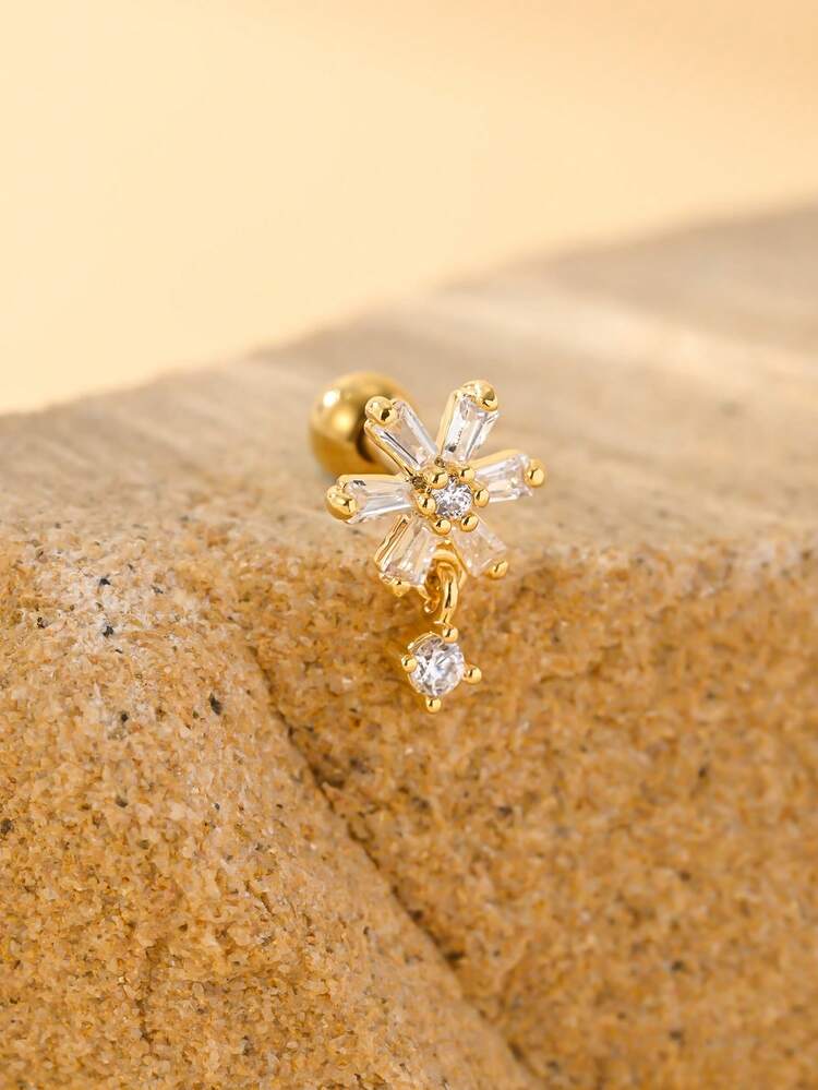 1 件雪花吊坠耳钉，镶嵌锆石，316L 不锈钢与铜混合材质，1.2 毫米条厚，6 毫米条长，时尚简约耳骨夹 - 雪花吊墜鑲嵌鋯石-黃金色 - 查看 7