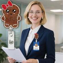 1 Christmas Snowman, Reindeer, Snowflake Retractable Badge Clip, With Metal Clip Scroll ID Card Badge Hanging Rope Tag Keychain Card, Suitable For Office, Student, Christmas Decoration Party Gifts, Christmas