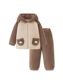 Mini Bala Boys' And Girls' Double-Sided Fleece Homewear Pajama Set Baby Warm Winter Collection - Coffee Brown - View 4