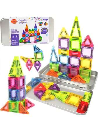 Travel Magnetic Tiles Toddler Toy Set, 56/26PC Mini Magnetic Tiles & Building Blocks For Kids, Portable STEM Sensory Toys For Restaurant & Airplane, Gift For 3+ Years Old Boys Girls With Iron Case