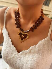 Monlansher New Fashion Women Leopard Pendant Necklace With Stainless Steel Heart Pendant, Lightweight Luxury Versatile Everyday Wear - Gold - View 4