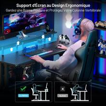 HLONONE Gaming Table With LED, Gaming Desk With 3 Power Outlets And 2 USB Ports, PC Gamer Table With Monitor Stand, Stable Computer Table For Gaming And Office, Black - 查看 4